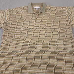 VINTAGE Jhane Barnes Polo Shirt Mens Large Tan Geometric Textured Cotton 90s